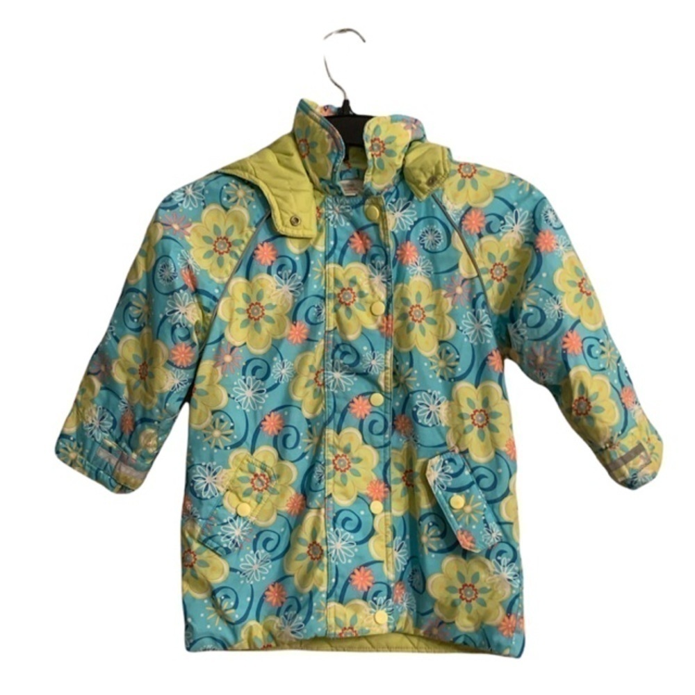 Hanna Andersson Blue And Green Floral Hooded Winter Coat Jacket 
Size 4 (100)